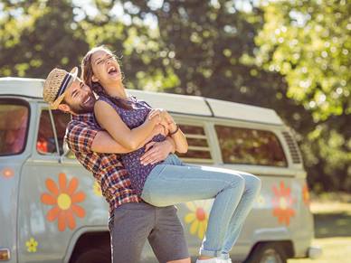 couple laughing together