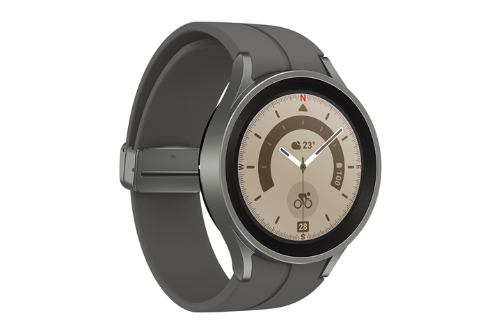 Grey Samsung Galaxy Watch5 Pro with GPS on screen